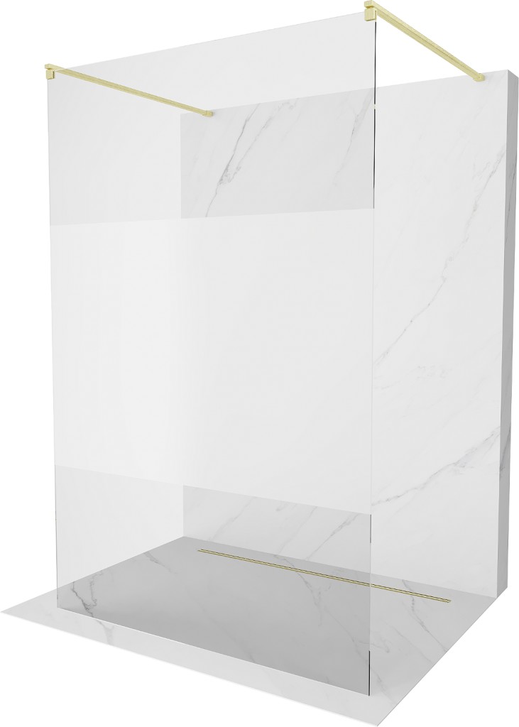 MEXEN/S Kioto samostatně stojící sprchová zástěna 100 x 200, transparent/dekor 8 mm, zlatál kartáčovaná 800-100-002-55-35