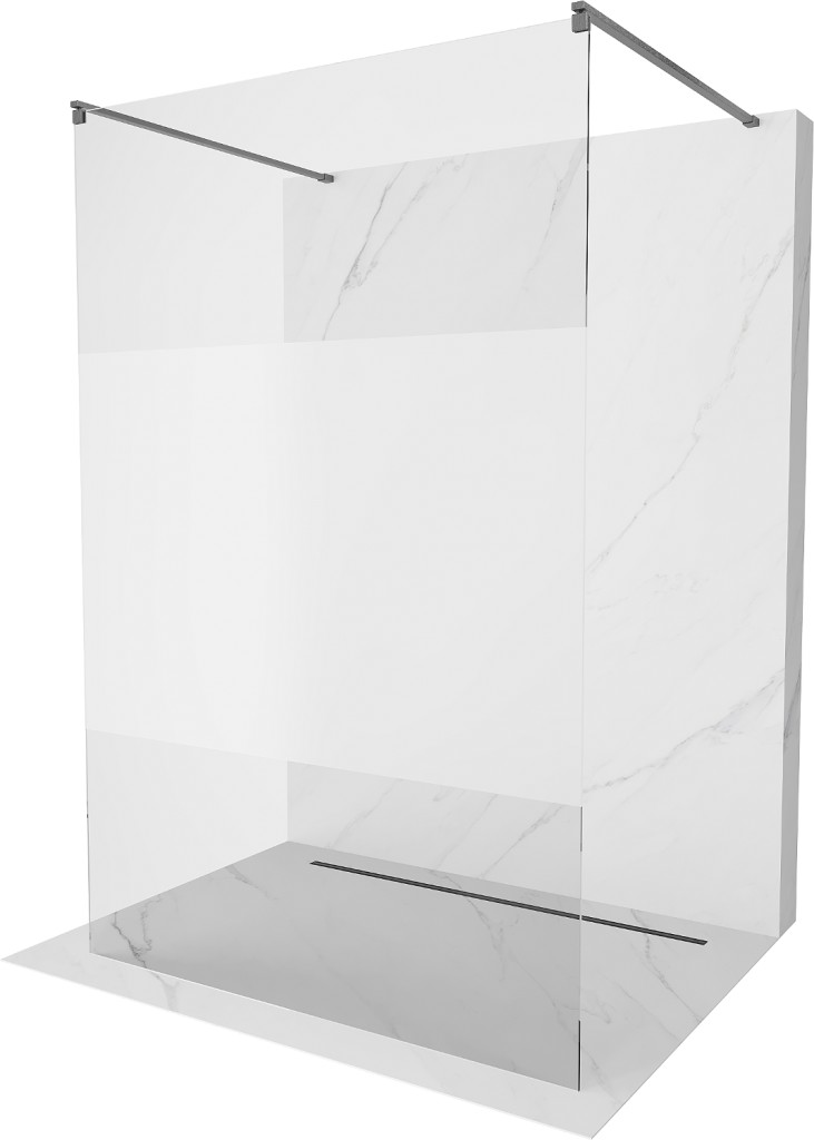 MEXEN/S Kioto samostatně stojící sprchová zástěna 100 x 200, transparent/dekor 8 mm, gun gray kartáčovaná 800-100-002-66-35