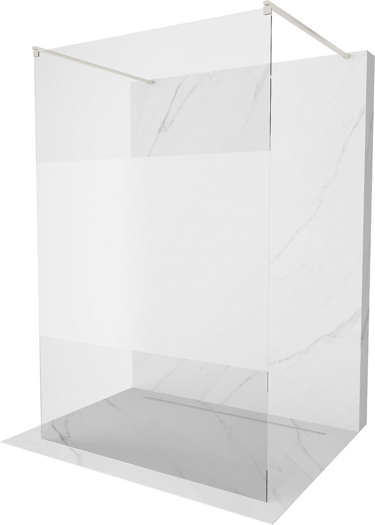 MEXEN/S Kioto samostatně stojící sprchová zástěna 100 x 200, transparent/dekor 8 mm, nikl kartáčovaná 800-100-002-97-35