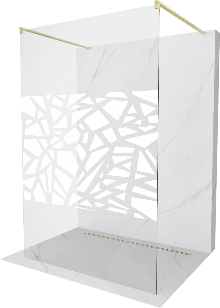 MEXEN/S Kioto samostatně stojící sprchová zástěna 100 x 200, bílý vzor 8 mm, zlatá kartáčovaná 800-100-002-55-85