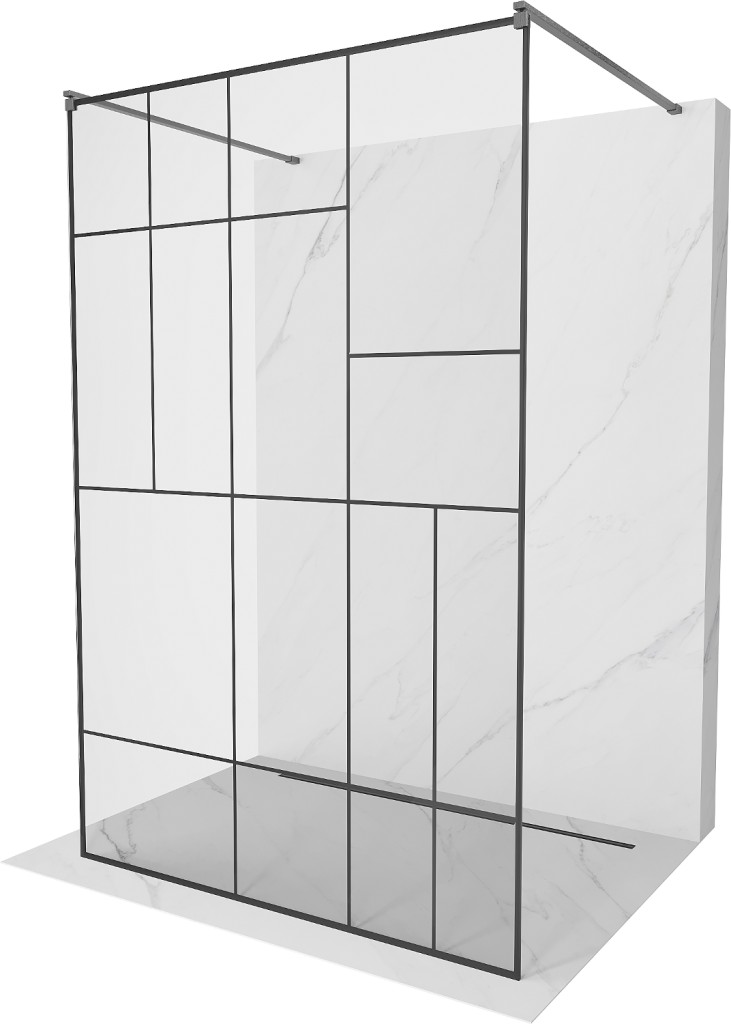 MEXEN/S Kioto samostatně stojící sprchová zástěna 110 x 200, černý vzor 8 mm, kartáčováný grafit 800-110-002-66-78