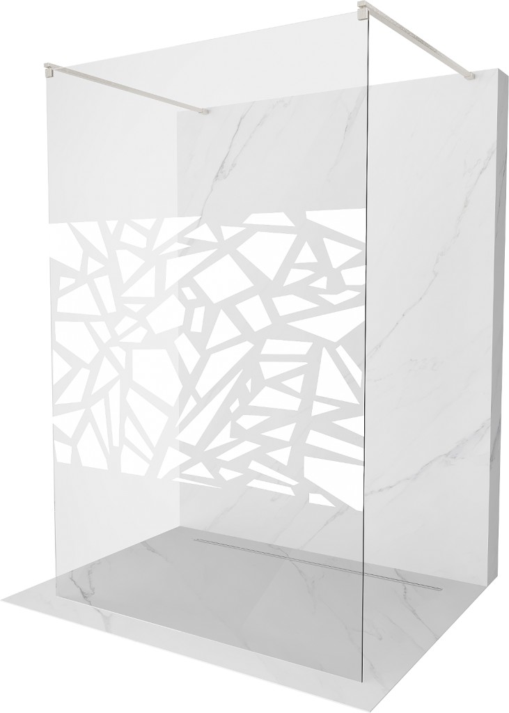 MEXEN/S Kioto samostatně stojící sprchová zástěna 110 x 200, bílý vzor 8 mm, nikl kartáčovaná 800-110-002-97-85
