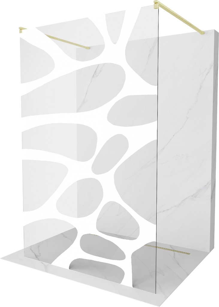 MEXEN/S Kioto samostatně stojící sprchová zástěna 130 x 200, bílý vzor 8 mm, zlatá kartáčovaná 800-130-002-55-97