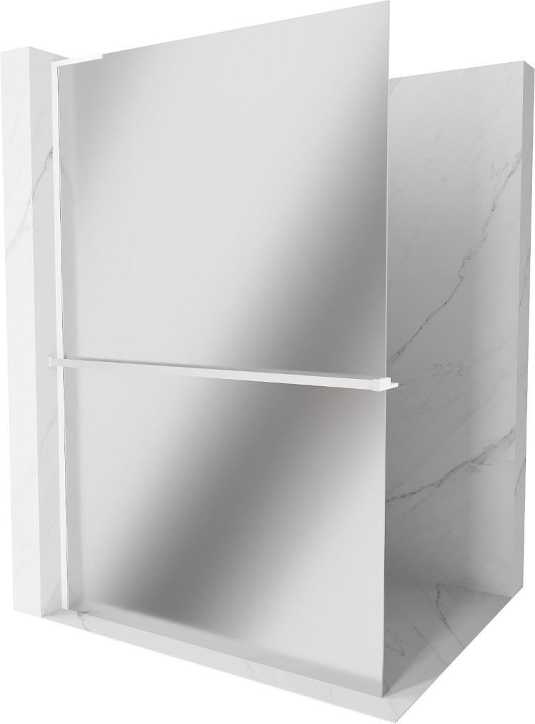 MEXEN/S Kioto+ L Sprchová zástěna WALK-IN s poličkou a držákem ručníků 80 x 200 cm, zrcadlová, bílá 800-080-123-20-50