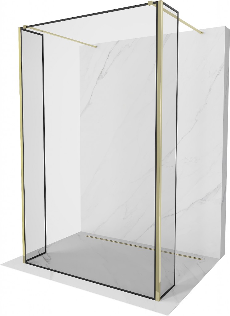 MEXEN/S Kioto Sprchová zástěna WALK-IN volněstojící 90 x 30 x 30 cm, černý vzor, zlatá 800-090-030-222-50-70-030