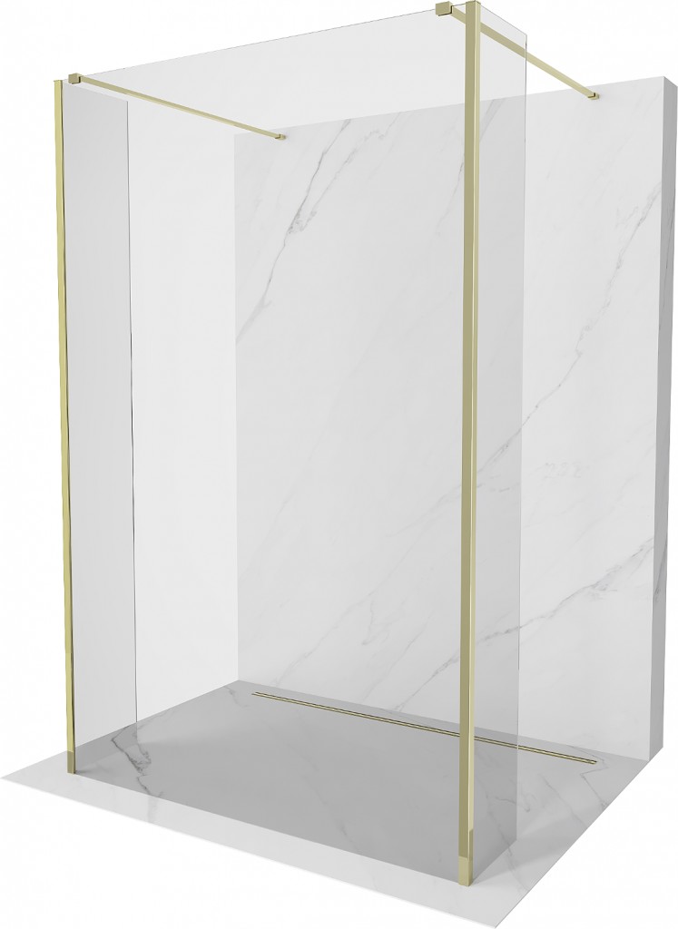 MEXEN/S Kioto Sprchová zástěna WALK-IN volněstojící 95 x 30 x 30 cm, transparent, zlatá 800-095-030-222-50-00-030