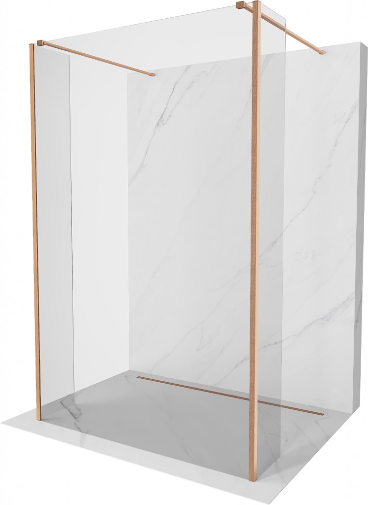 MEXEN/S Kioto Sprchová zástěna WALK-IN volněstojící 105 x 30 x 30 cm, transparent, měď kartáčovaná 800-105-030-222-65-00-030