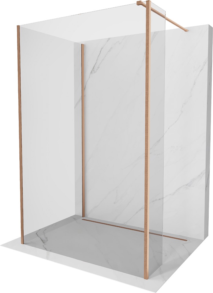 MEXEN/S Kioto Sprchová zástěna WALK-IN 90 x 80 x 30 cm, transparent, měď kartáčovaná 800-090-080-221-65-00-030