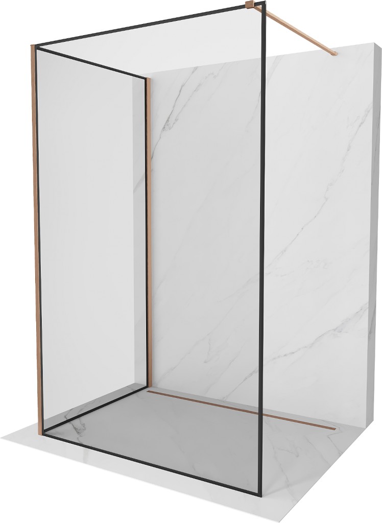 MEXEN/S Kioto Sprchová zástěna WALK-IN 120 x 90 cm, černý vzor, měď kartáčovaná 800-120-212-65-70-090