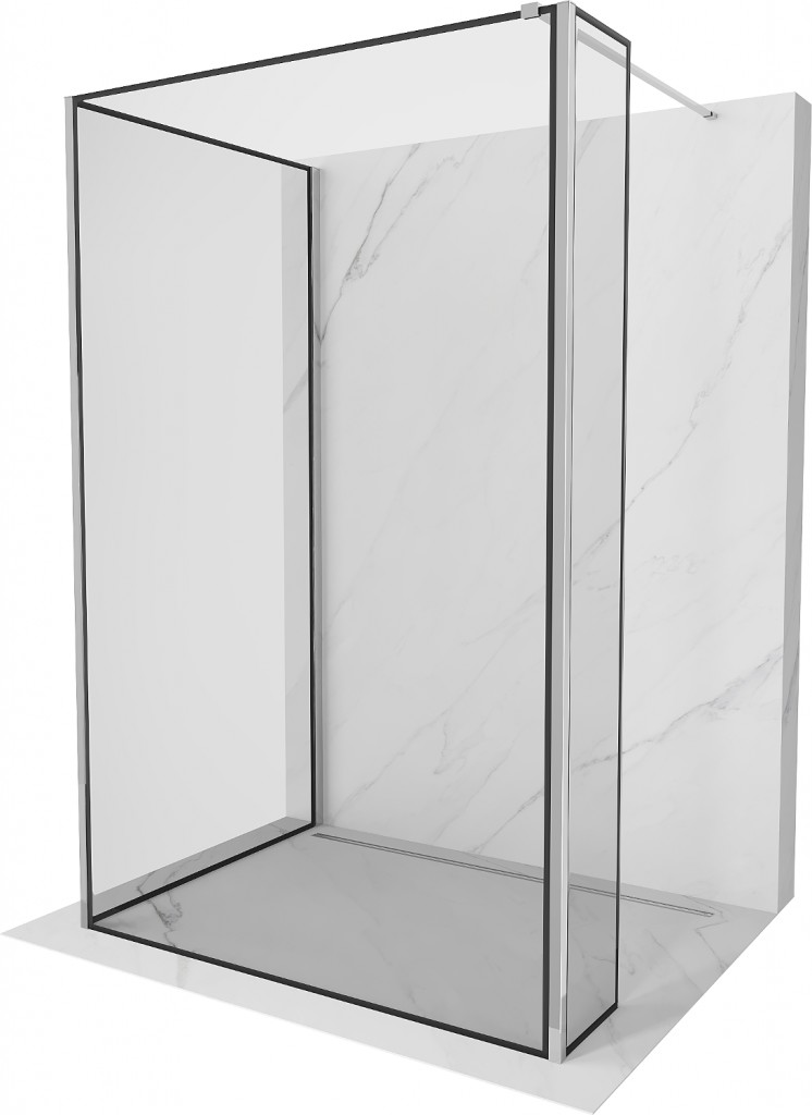 MEXEN/S Kioto Sprchová zástěna WALK-IN 90 x 70 x 30 cm, černý vzor, chrom 800-090-070-221-01-70-030