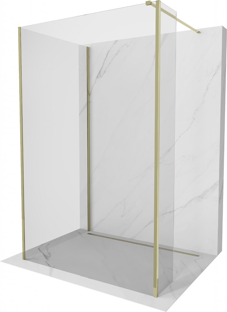 MEXEN/S Kioto Sprchová zástěna WALK-IN 90 x 75 x 30 cm, transparent, zlatá 800-090-075-221-50-00-030