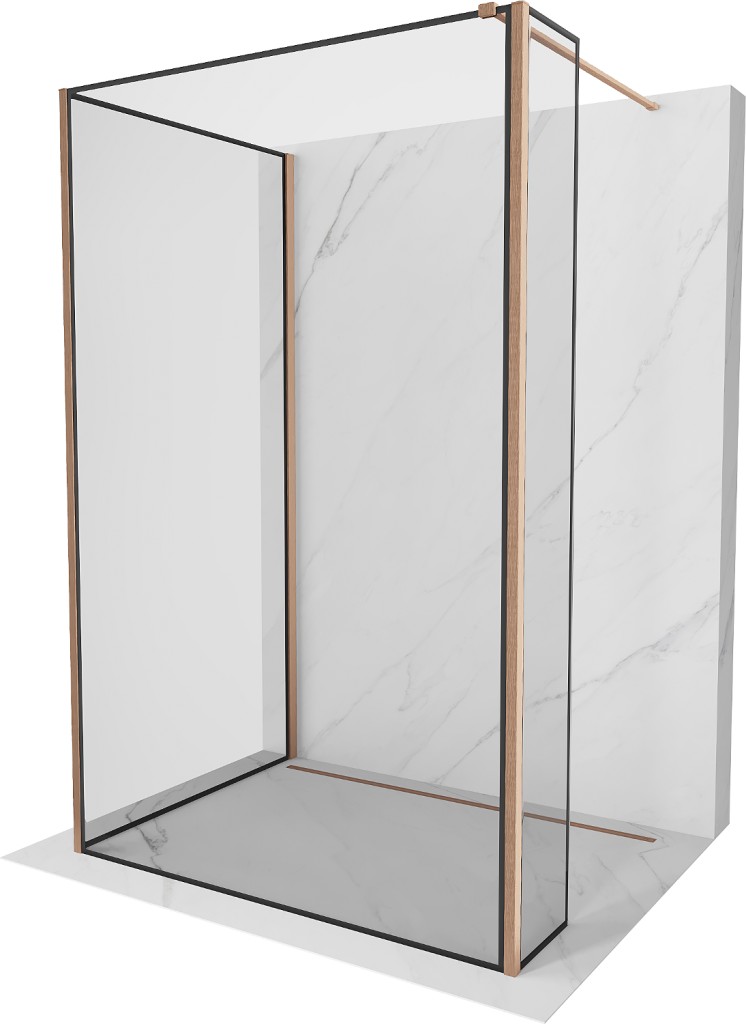 MEXEN/S Kioto Sprchová zástěna WALK-IN 100 x 70 x 40 cm, černý vzor, měď kartáčovaná 800-100-070-221-65-70-040