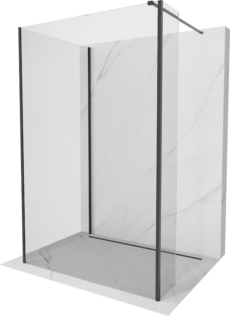 MEXEN/S Kioto Sprchová zástěna WALK-IN 90 x 75 x 30 cm, transparent, černá 800-090-075-221-70-00-030