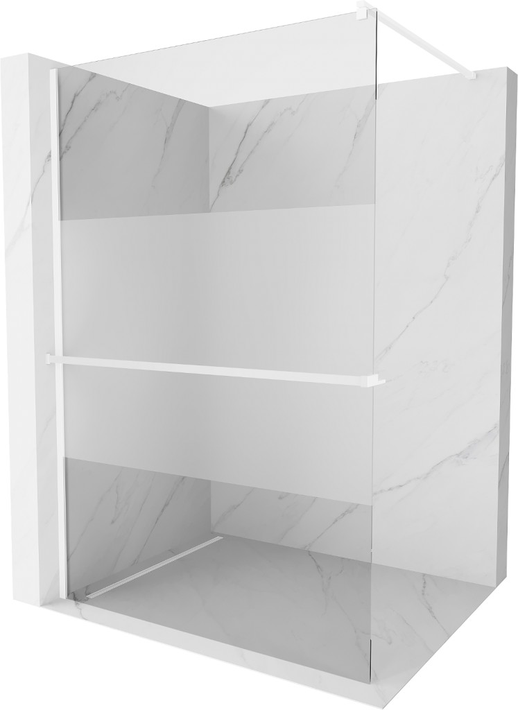 MEXEN/S Kioto+ Sprchová zástěna WALK-IN s poličkou a držákem ručníků 80 x 200 cm, transparent/vzor, bílá 800-080-121-20-35