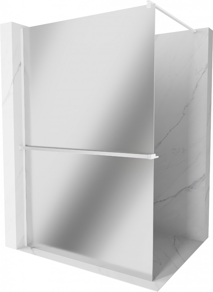 MEXEN/S Kioto+ Sprchová zástěna WALK-IN s poličkou a držákem ručníků 80 x 200 cm, zrcadlové, bílá 800-080-121-20-50