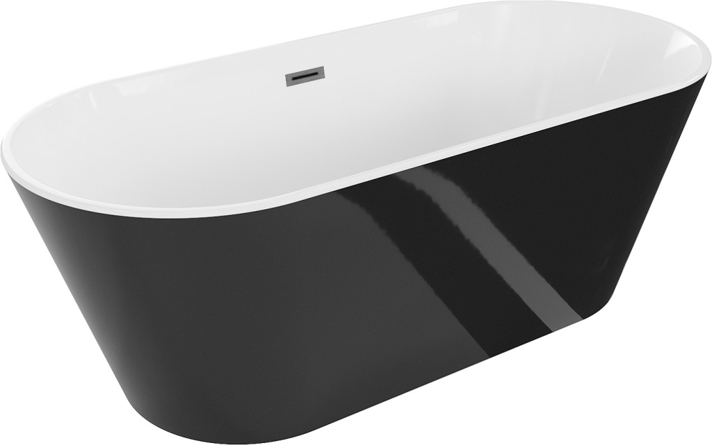 MEXEN/S Flavia volně stojící vana 150 x 75 cm, bílá/černá, sifon a přepad kartáčováný grafit 54031507575-66