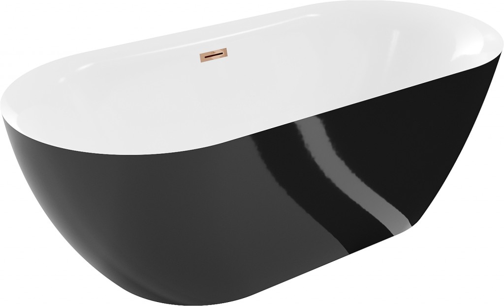 MEXEN/S Roxy volně stojící vana 170 x 80 cm, bílá/černá, sifon a přepad růžové zlato 51201708075-60