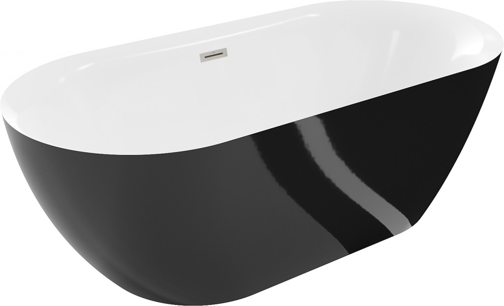 MEXEN/S Roxy volně stojící vana 170 x 80 cm, bílá/černá, sifon a přepad nikl kartáčovaná 51201708075-97