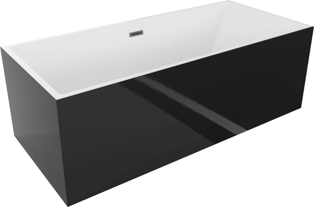 MEXEN/S Vigo volně stojící vana 178,5 x 80 cm, bílá/černá, sifon a přepad kartáčováný grafit 51251788075-66