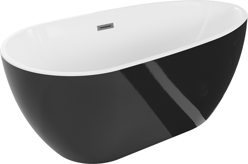 MEXEN/S Eos volně stojící vana 170 x 75 cm, bílá/černá, sifon a přepad grafit kartáčovaná 52471707575-66