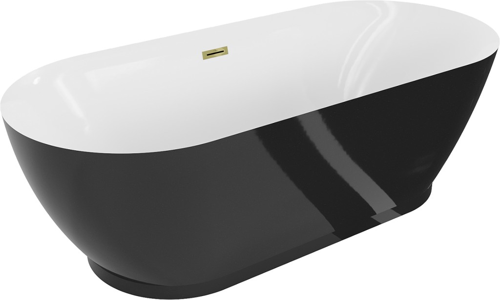 MEXEN/S Roxy volně stojící vana 180 x 85 cm, bílá/černá, sifon a přepad zlatá 51201808575-50