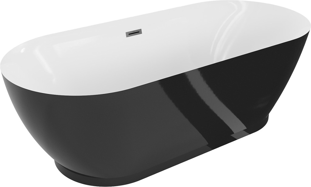 MEXEN/S Roxy volně stojící vana 180 x 85 cm, bílá/černá, sifon a přepad grafit metal 51201808575-95