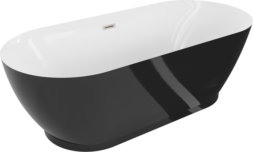 MEXEN/S Roxy volně stojící vana 180 x 85 cm, bílá/černá, sifon a přepad nikl kartáčovaná 51201808575-97