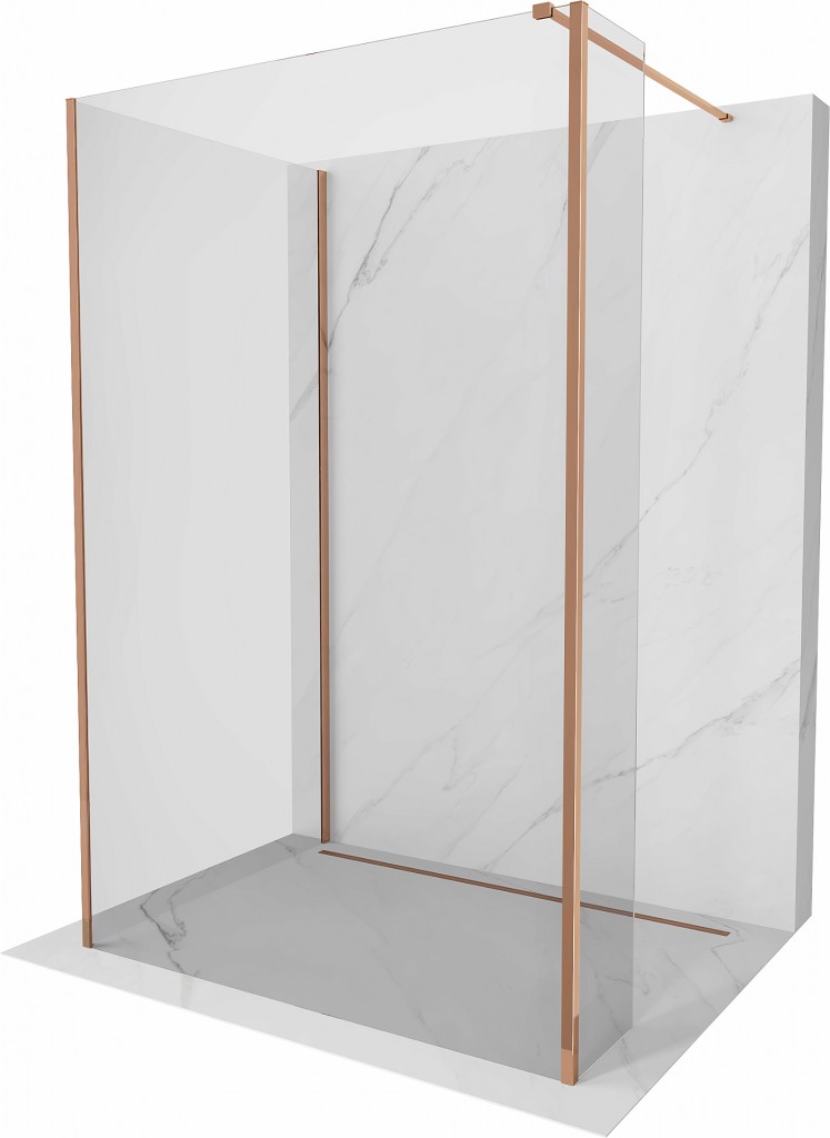 MEXEN/S Kioto Sprchová zástěna WALK-IN 90 x 85 x 40 cm, transparent, růžové zlato 800-090-085-221-60-00-040