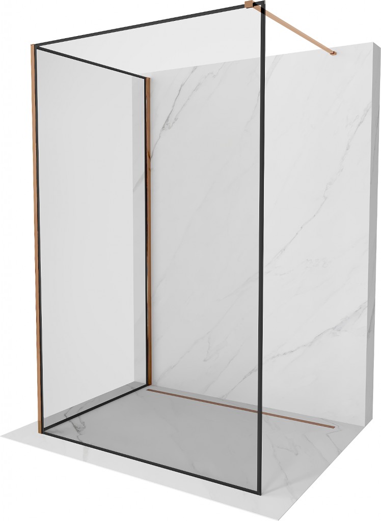 MEXEN/S Kioto Sprchová zástěna WALK-IN 130 x 90 cm, černá vzor, růžové zlato 800-130-212-60-70-090