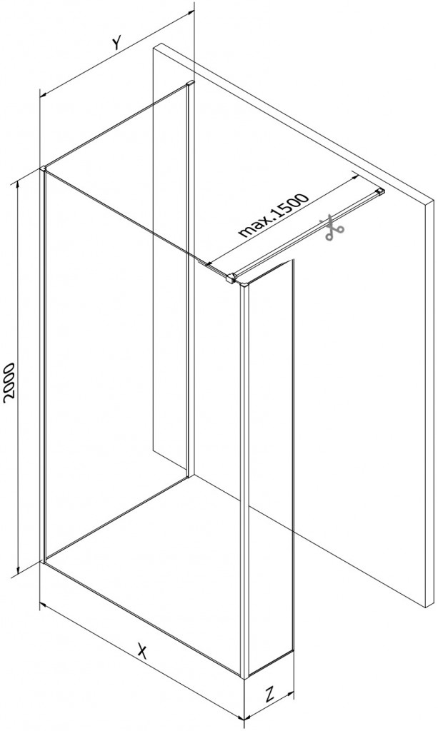 MEXEN/S Kioto Sprchová zástěna WALK-IN 110 x 85 x 40 cm, transparent, nikl kartáčovaná 800-110-085-221-97-00-040