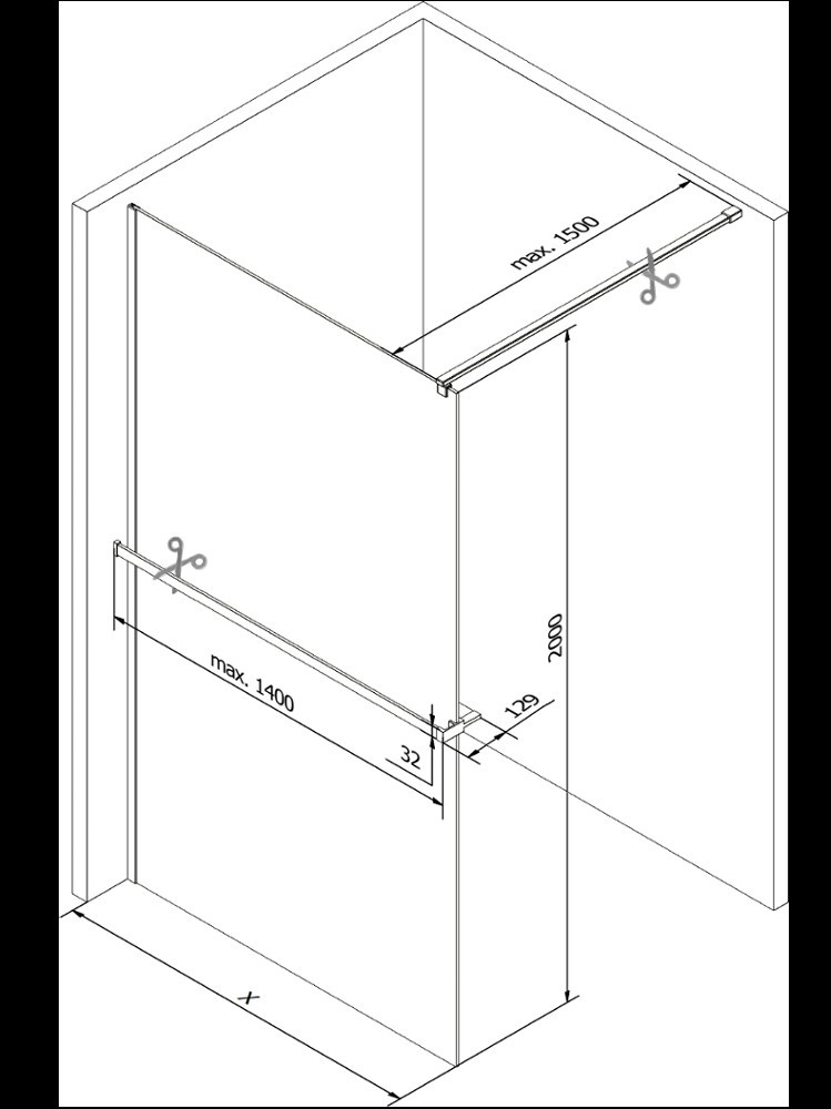 MEXEN/S Kioto+ Sprchová zástěna WALK-IN s poličkou a držákem ručníků 100 x 200 cm, transparent, bílá 800-100-121-20-00