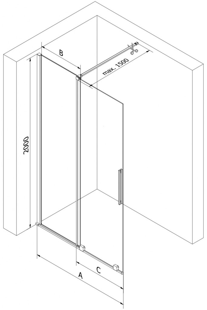 MEXEN/S Velar Sprchová zástěna posuvná Walk-in 120 x 200 cm, dekor 8 mm, černá 871-120-000-33-70