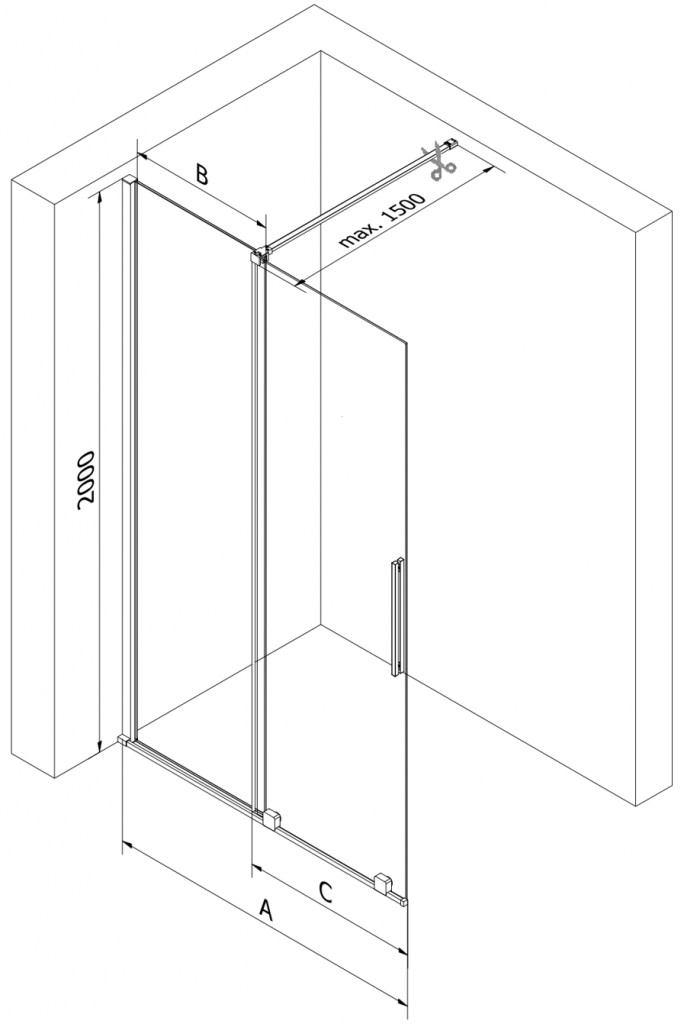 MEXEN/S Velar Sprchová zástěna posuvná Walk-in 130 x 200 cm, dekor 8 mm, zlato kartáčovaná 871-130-000-33-55