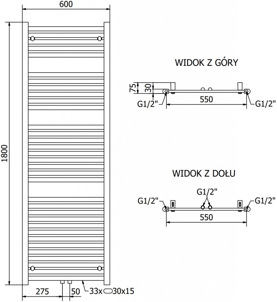 MEXEN Hades otopný žebřík/radiátor 1800 x 600 mm, 988 W, bílá W104-1800-600-00-20