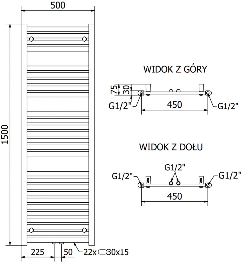 MEXEN Hades otopný žebřík/radiátor 1500 x 500 mm, 547 W, zlatý W104-1500-500-00-50