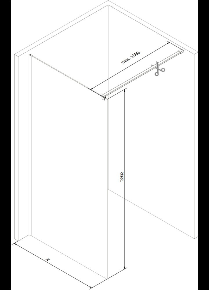 MEXEN/S Kioto Sprchová zástěna WALK-IN 110 x 200, černý vzor 8 mm, nikl kartáčovaná 800-110-101-97-77