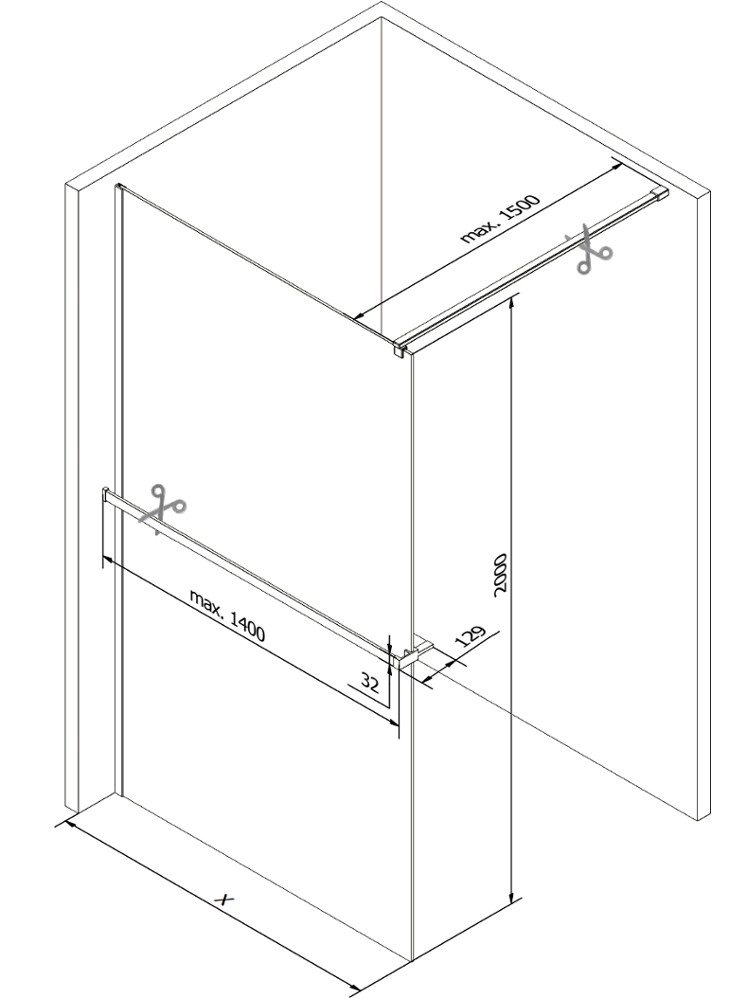 MEXEN/S Kioto+ Sprchová zástěna s poličkou WALK-IN 90 x 200 cm, černá vzor, zlatá kartáčovaná 800-090-121-55-78