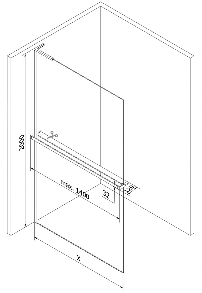 MEXEN/S Kioto+ L Sprchová zástěna WALK-IN s poličkou a držákem ručníků 65 x 200 cm, transparent, bílá 800-065-123-20-00