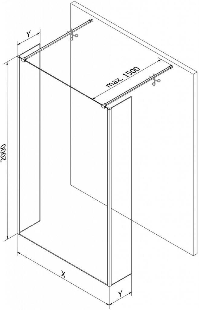 MEXEN/S Kioto Sprchová zástěna WALK-IN volněstojící 100 x 30 x 30 cm, černý vzor, grafit kartáčovaná 800-100-030-222-66-70-030