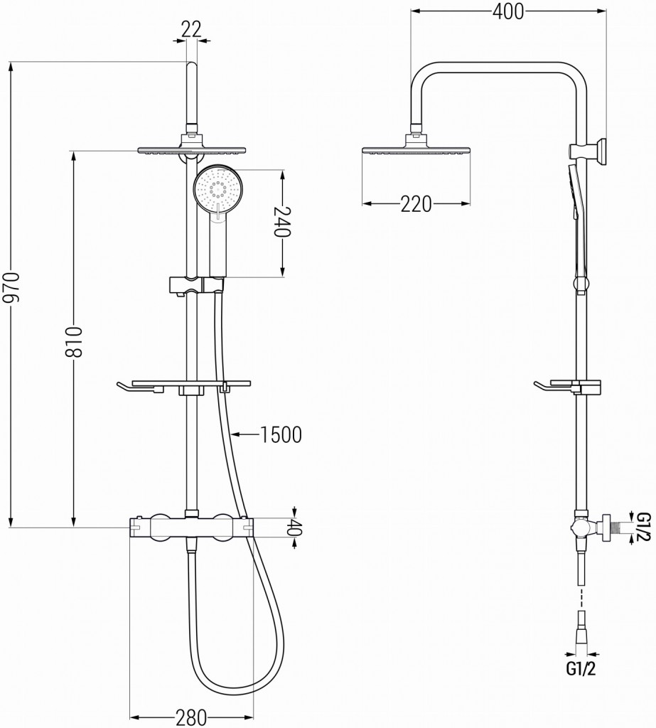 MEXEN/S KT40 Sprchový sloup s termostatickou baterií, grafitu 771504093-66