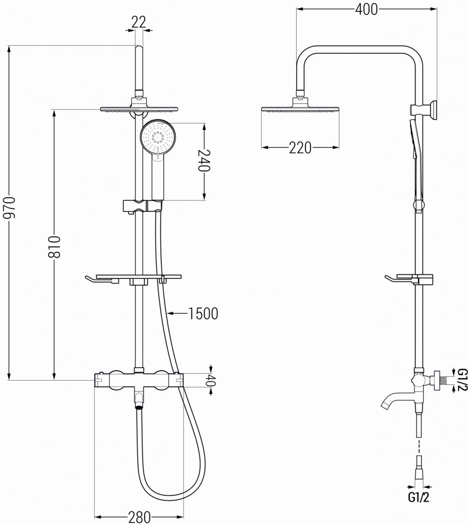 MEXEN/S KT40 vanový sloup s termostatickou baterií, grafit 779004093-66