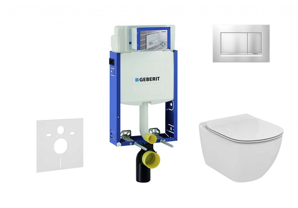 GEBERIT Kombifix Modul pro závěsné WC s tlačítkem Sigma30, matný chrom/chrom + Ideal Standard Tesi WC a sedátko, Aquablade, SoftClose 110.302.00.5 NU7