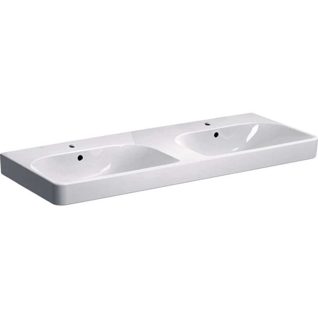 GEBERIT Smyle Square Dvojumyvadlo 120x48 cm, s přepadem, 2 otvory pro baterie, bílá 500.223.01.1