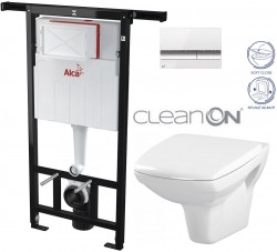 ALCADRAIN Alcadrain Jádromodul - predstenový inštalačný systém s bielym / chróm tlačidlom M1720-1 + WC CERSANIT CLEANON CARINA + SEDADLO (AM102/1120 M1720-1 CA2)