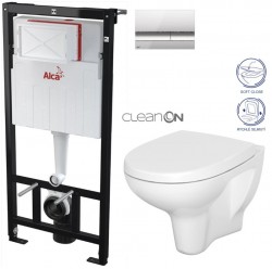 ALCADRAIN Alcadrain Sádromodul - predstenový inštalačný systém s chrómovým tlačidlom M1721 + WC CERSANIT ARTECO CLEANON + SEDADLO (AM101/1120 M1721 AT1)