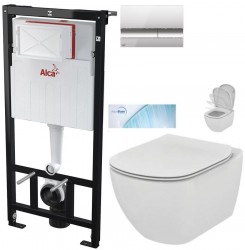 ALCADRAIN Alcadrain Sádromodul - predstenový inštalačný systém s chrómovým tlačidlom M1721 + WC Ideal Standard Tesi so sedadlom SoftClose, AquaBlade (AM101/1120 M1721 TE1)