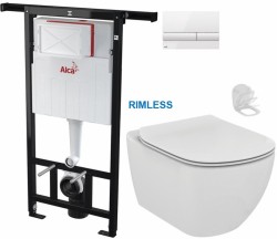 ALCADRAIN Jádromodul - předstěnový instalační systém s bílým tlačítkem M1710 + WC Ideal Standard Tesi se sedátkem RIMLESS (AM102/1120 M1710 TE2)