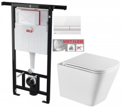 ALCADRAIN Jádromodul - předstěnový instalační systém s bílým tlačítkem M1710 + WC INVENA FLORINA WITH SOFT, včetně soft/close sedátka (AM102/1120 M1710 FL1)