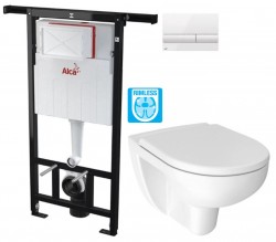 ALCADRAIN Jádromodul - předstěnový instalační systém s bílým tlačítkem M1710 + WC JIKA LYRA PLUS RIMLESS + SEDÁTKO DURAPLAST (AM102/1120 M1710 LY1)