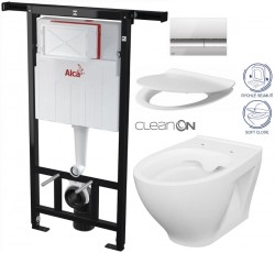 ALCADRAIN Jádromodul - předstěnový instalační systém s chromovým tlačítkem M1721 + WC CERSANIT CLEANON MODUO + SEDÁTKO (AM102/1120 M1721 MO1)